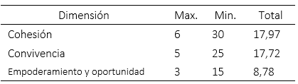 Puntaje obtenido por cada dimensión