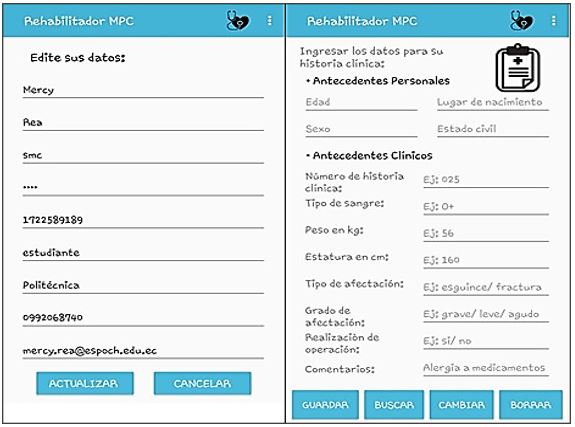 a) Editar información, b) Historia Clínica