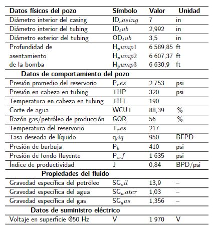 Datos implementados en el software de diseño
					de la bomba para el pozo de prueba