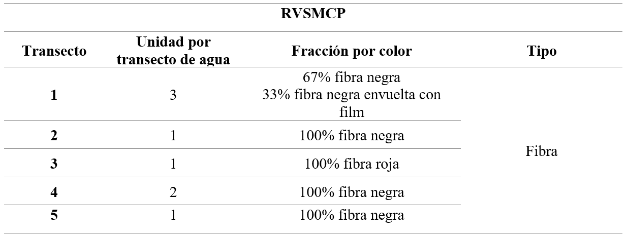 Cuantificación de partículas de microplásticos identificados por color en el agua de la playa del RVSMCP