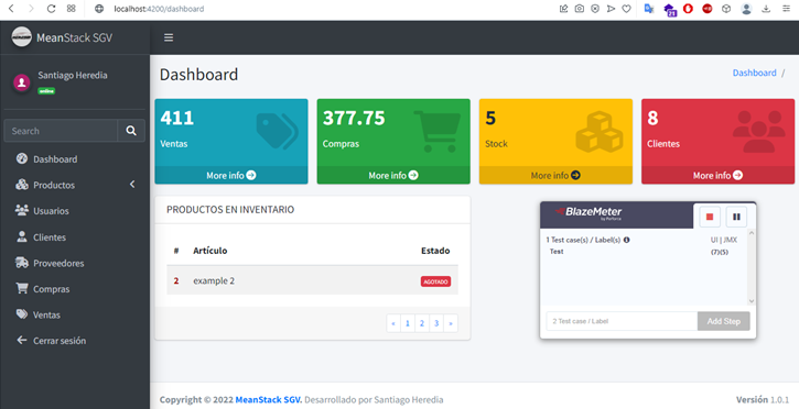 Pantalla principal del sistema web de gestión administrativa